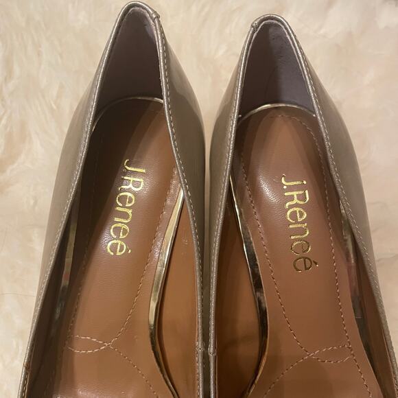 J.Renéé Maressa Heel 7W Pearl Patent Taupe | Metallic Filigree Stiletto NIB Pump - Picture 6 of 14